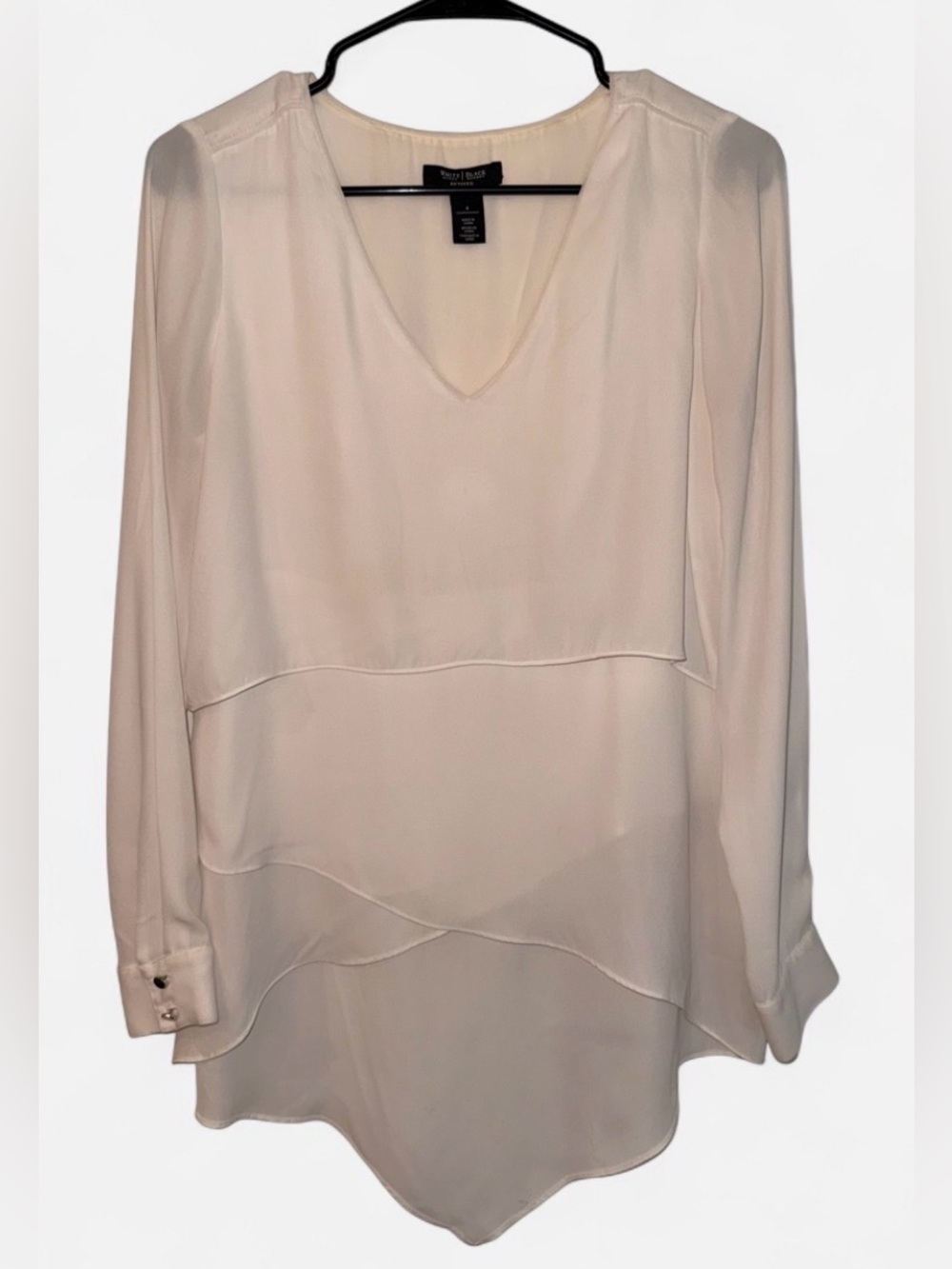 White House Black Market White Long-Sleeve Layered Hi-Low Blouse